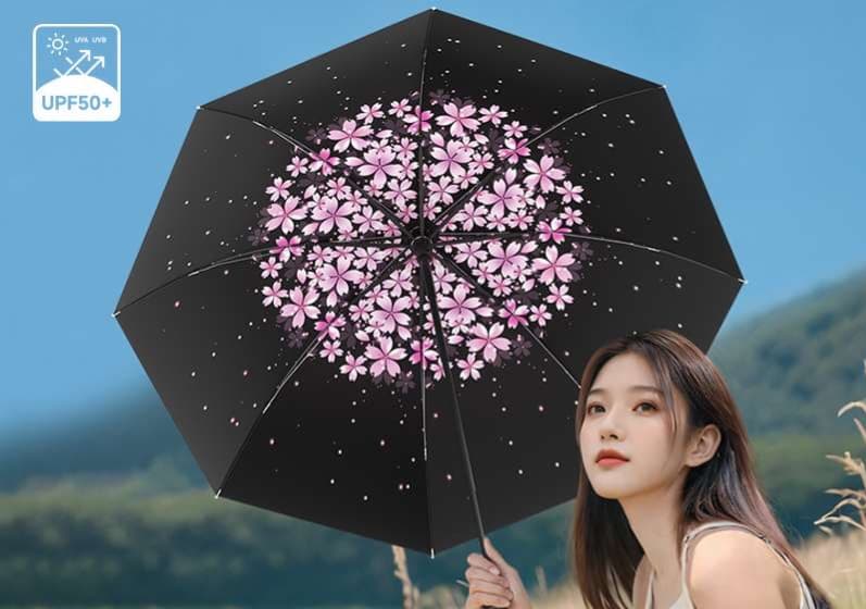 日傘 桜舞う 優雅な晴雨兼用折りたたみ傘