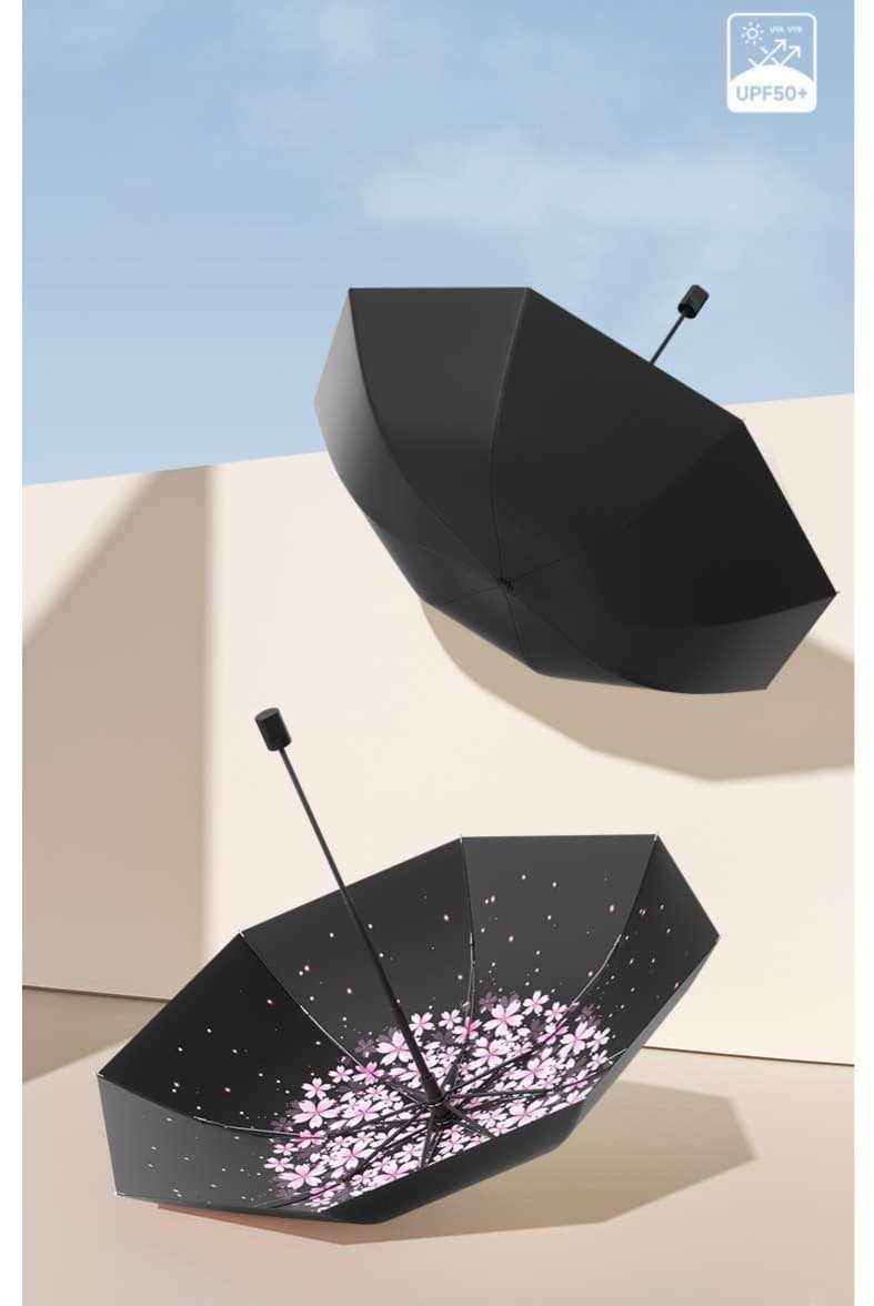 日傘 桜舞う 優雅な晴雨兼用折りたたみ傘