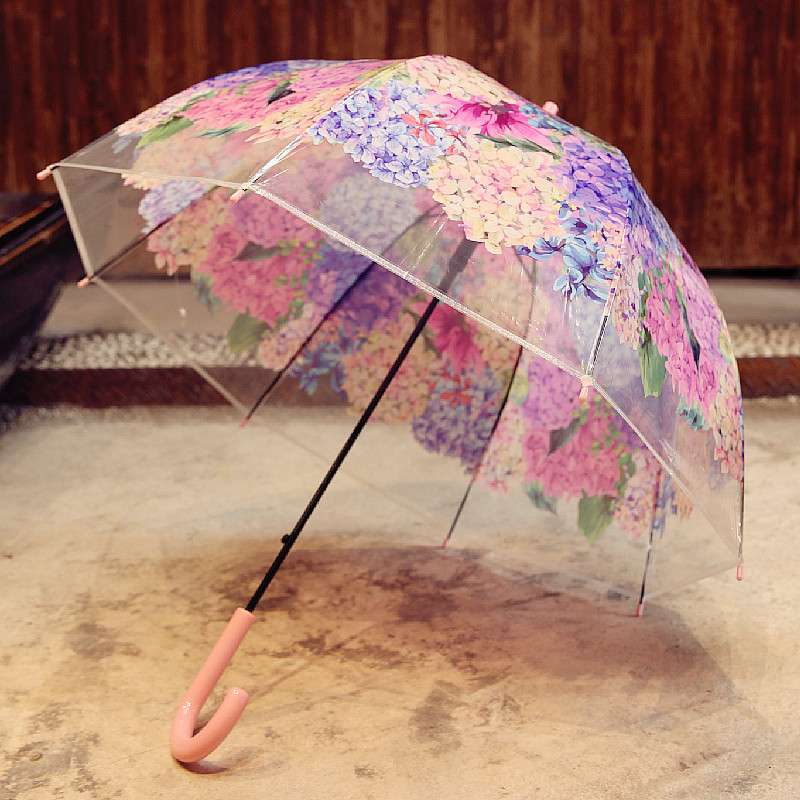 日傘 紫陽花舞う透明傘