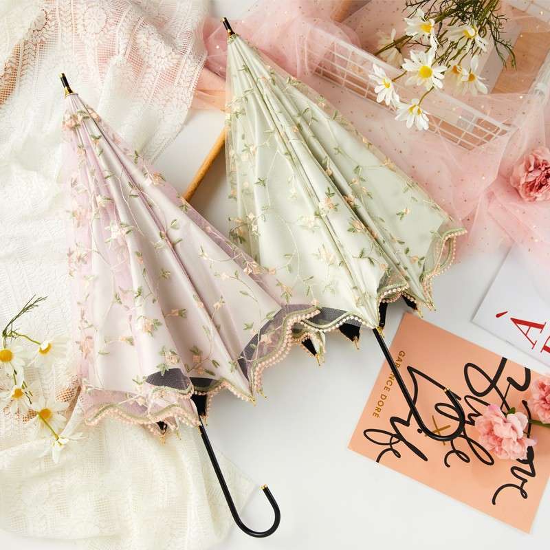 日傘 優雅な花刺繍パラソル