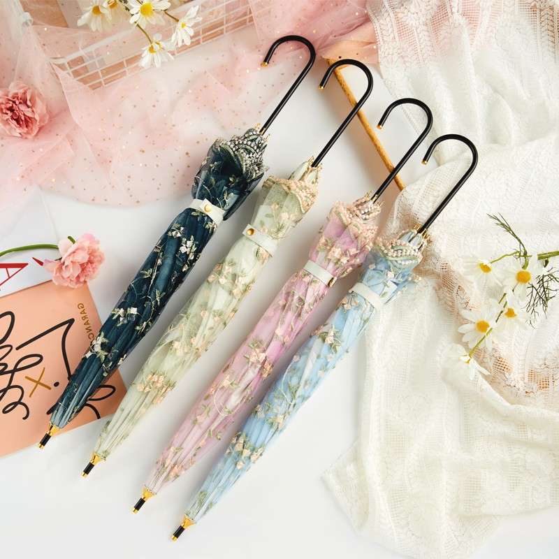 日傘 優雅な花刺繍パラソル