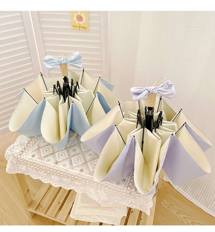 蝶結びリボン付き折りたたみ日傘