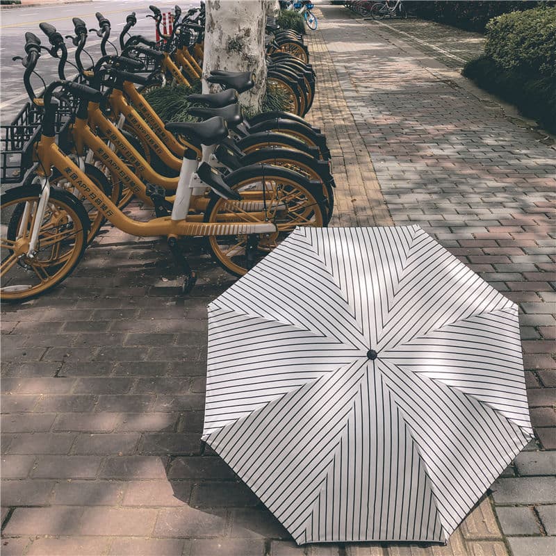 幾何学ストライプ 晴雨兼用折りたたみ日傘